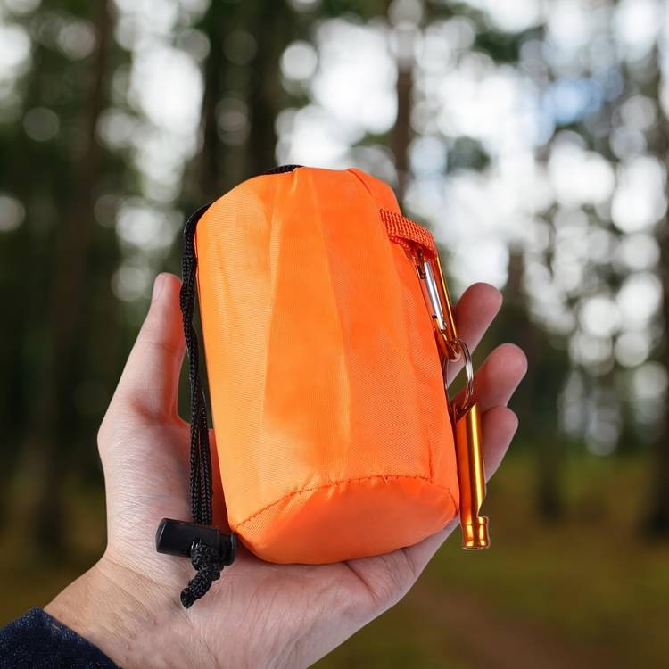 2/4 Pack Orange Portable Warm Sleeping Bags with Whistle & Climbing Loop Survival Gear for Camping & Hiking
