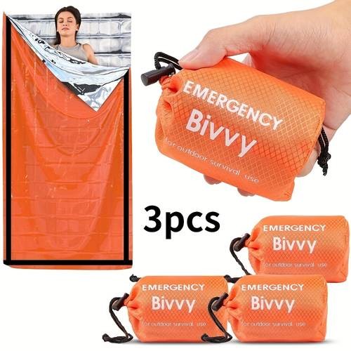 3pcs Emergency Survival Shelter with Thermal Blanket Portable Lightweight Tent for Camping, Hiking & Outdoor Emergencies