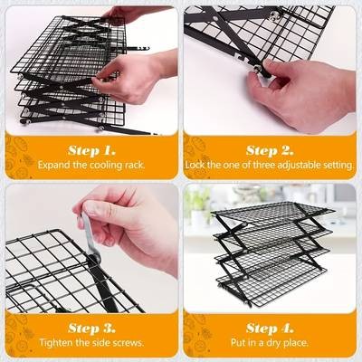 FARIDABIO 3/4 Layer Stackable Folding Cooling Rack Heavy-Duty Metal Construction for Baking & Outdoor Use