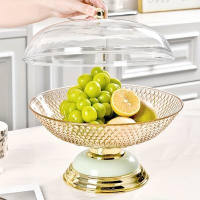 FARIDABIO Round Large Storage Basket with Lid Multifunctional Organizer for Fruits, Breads, Snacks & More