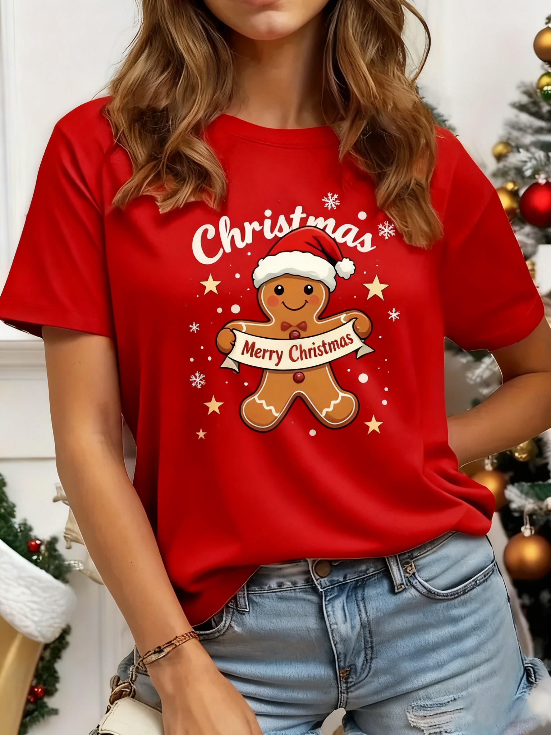 Women'S Christmas Gingerbread for Graphic T-Shirt