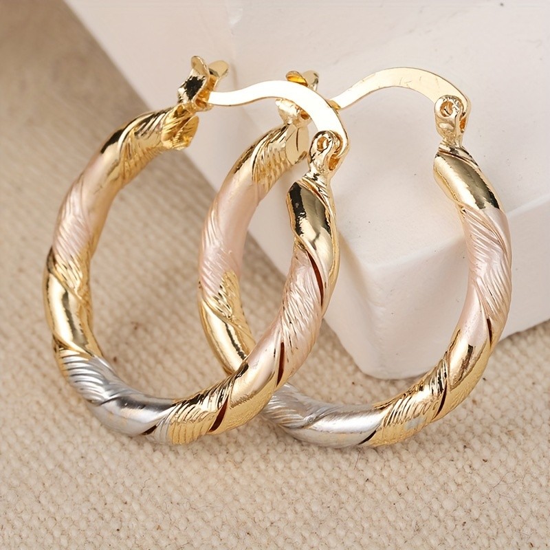 YOYO Vintage Boho Style 14K Golden Plated Copper Round Hoop Earrings
