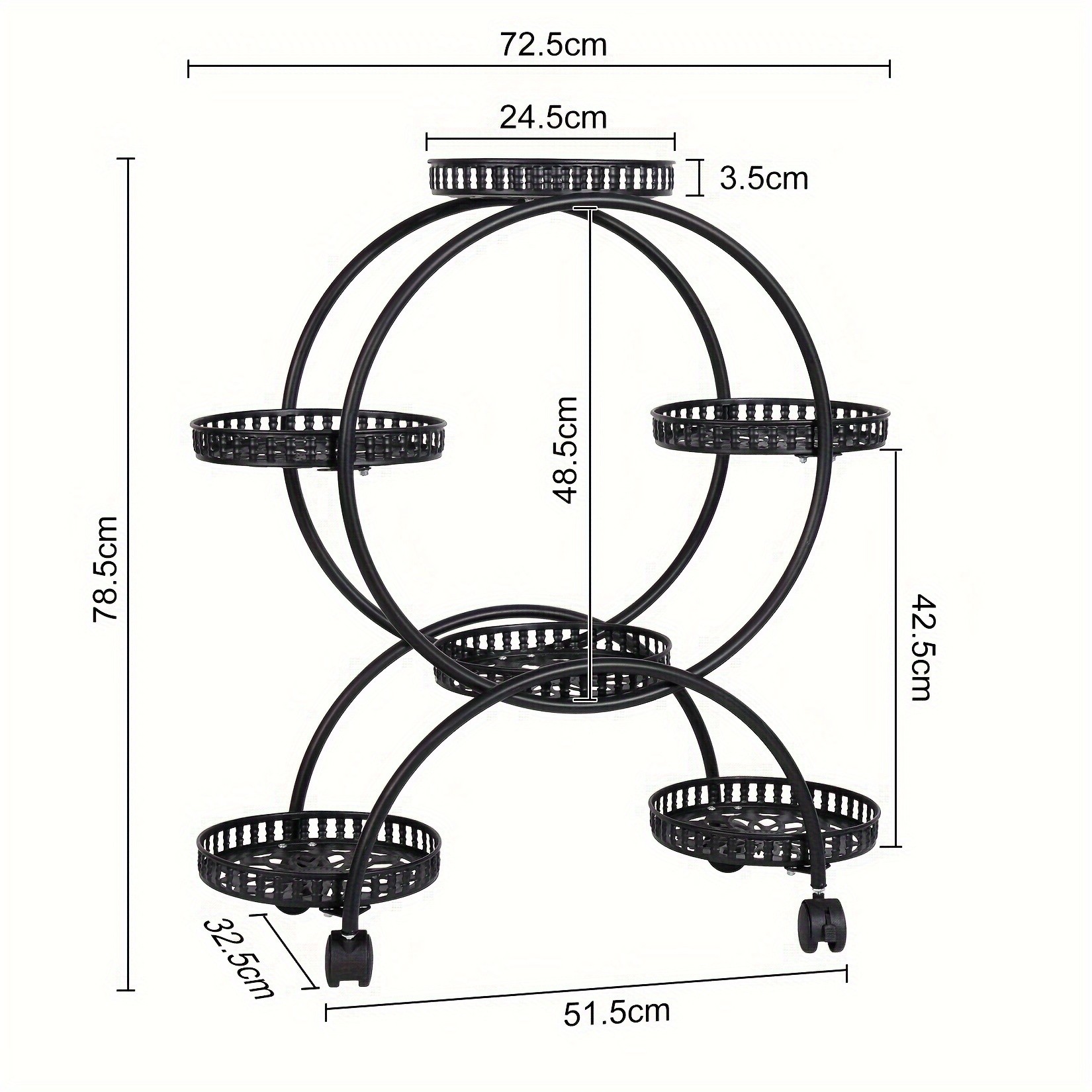 wisfor 6 Pot Metal Plant Stand Multi-Layer, Rolling Plant Rack for Indoor and Outdoor Use