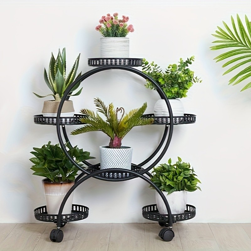 wisfor 6 Pot Metal Plant Stand  Multi-Layer, Rolling Plant Rack for Indoor and Outdoor Use