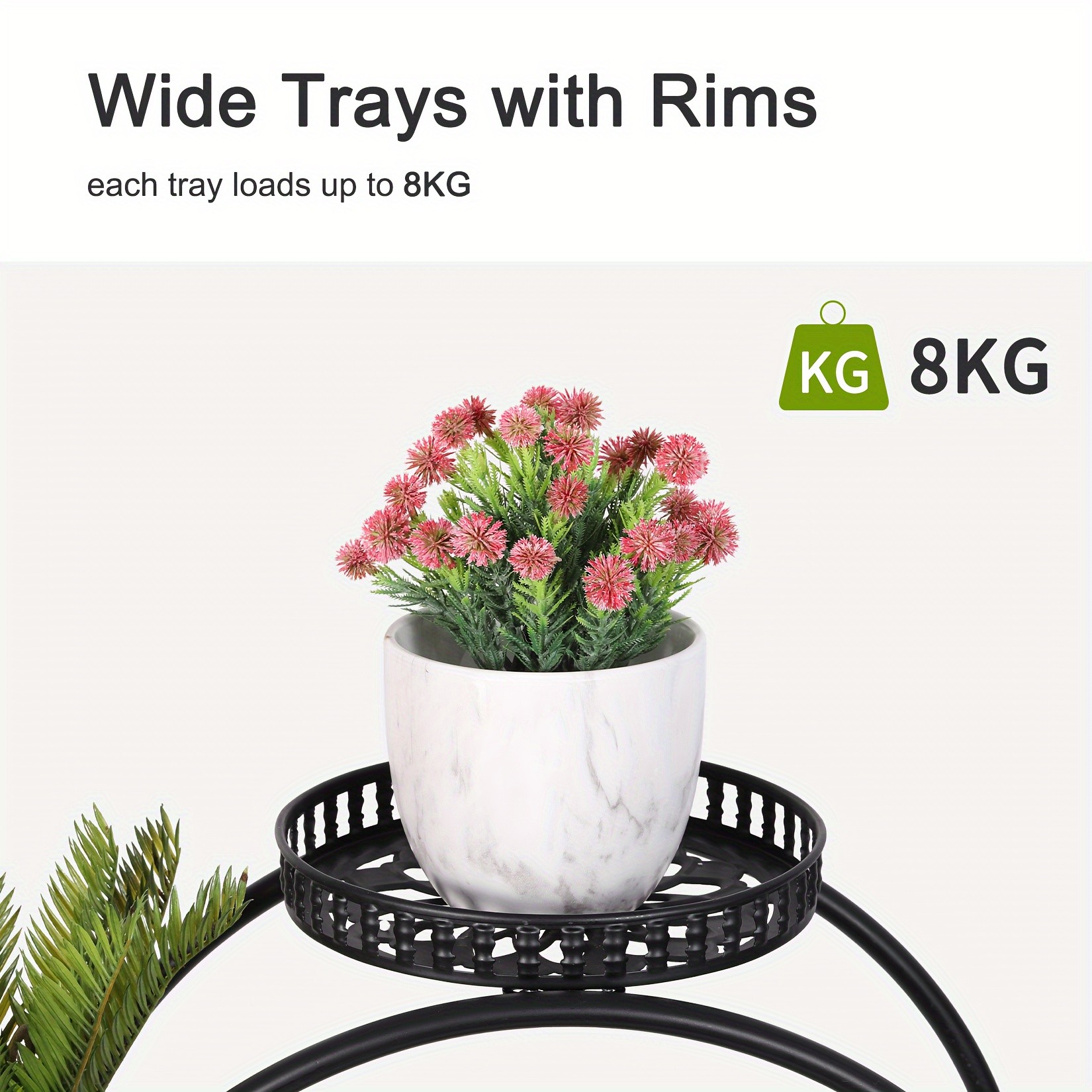 wisfor 6 Pot Metal Plant Stand Multi-Layer, Rolling Plant Rack for Indoor and Outdoor Use