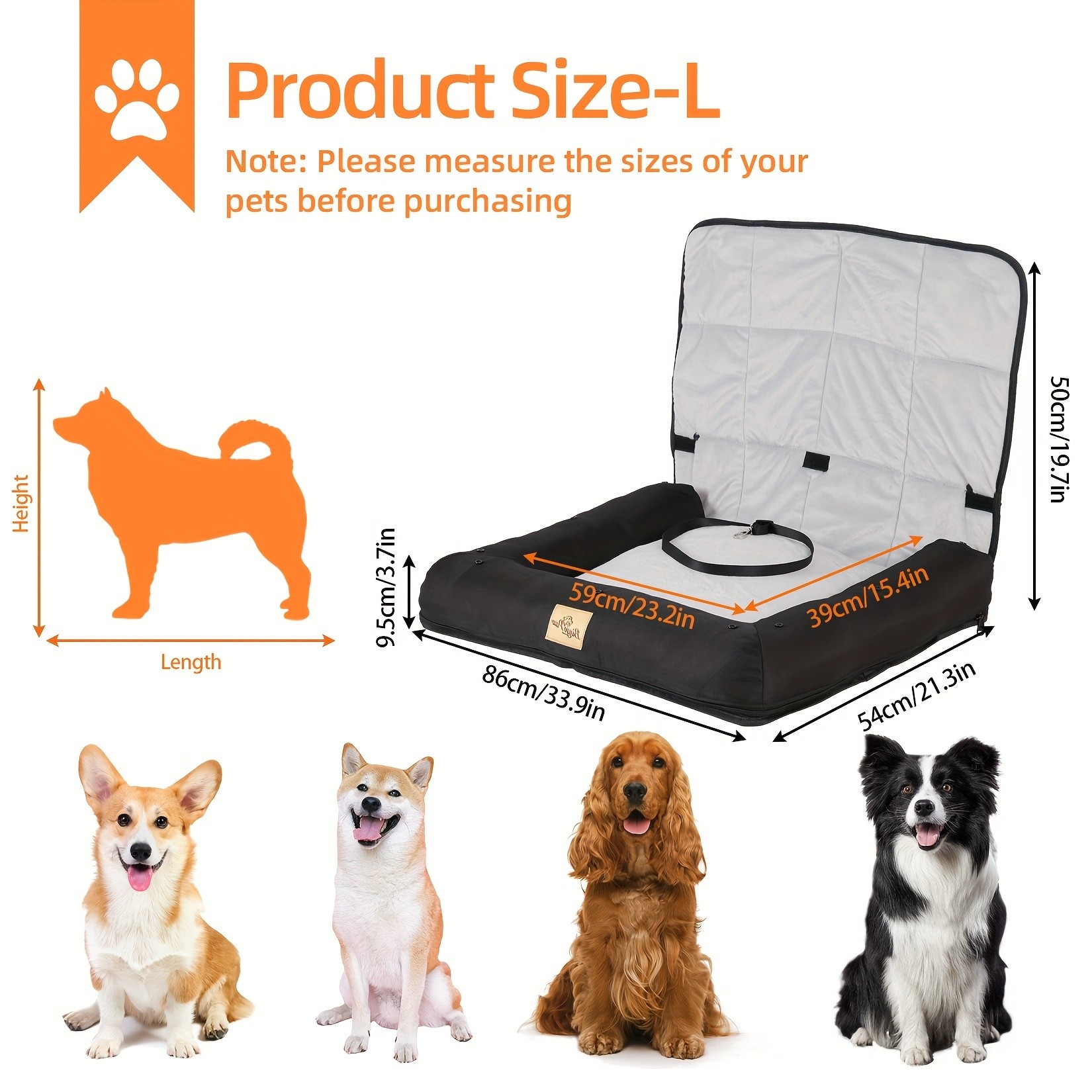 wisfor Memory Foam Dog Car Seat Multi-Function Travel Seat with Safety Belt and Waterproof Cover for Pets