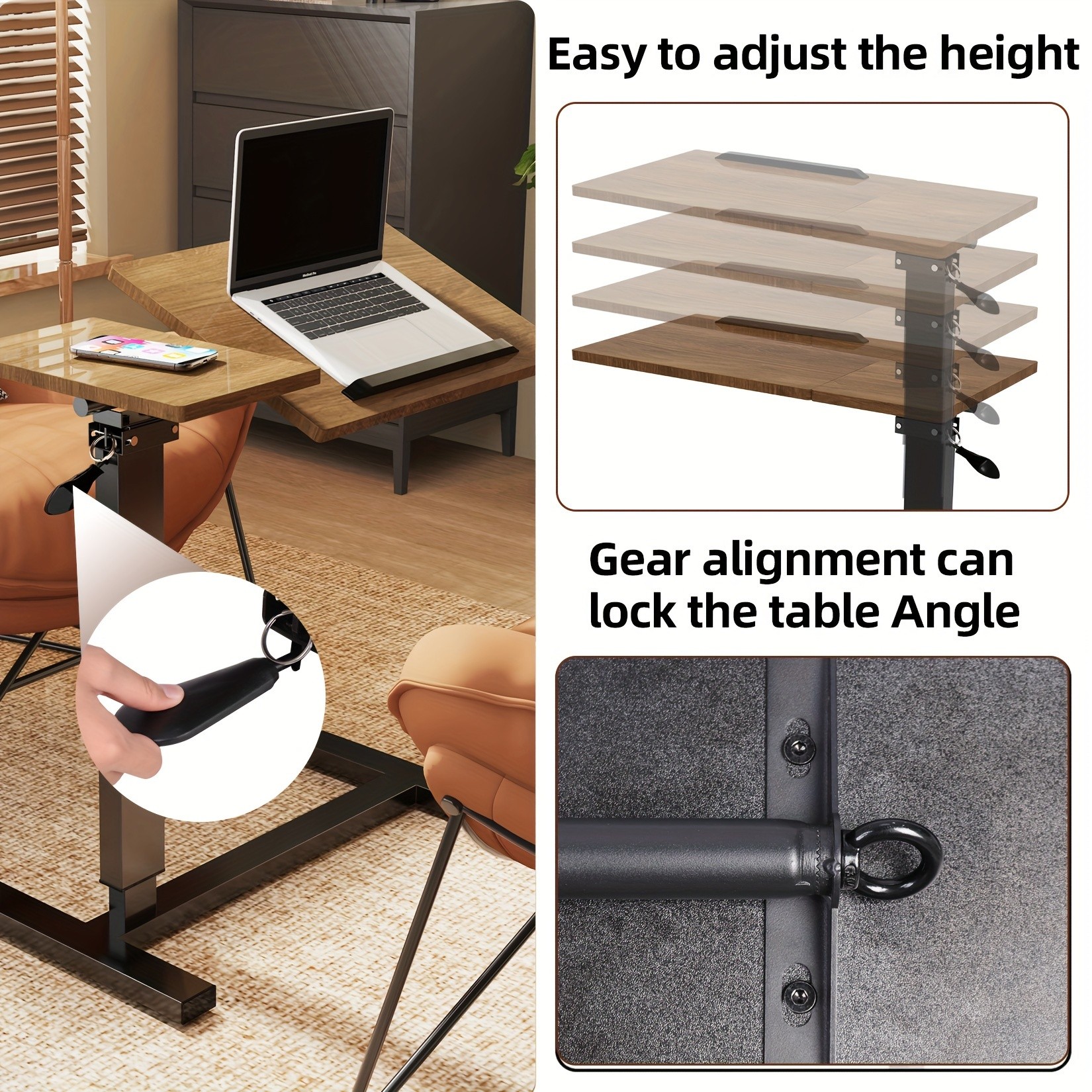 wisfor Versatile Height-Adjustable Over Bed Table Adjustable, Tilting Design for Comfortable Work and Storage