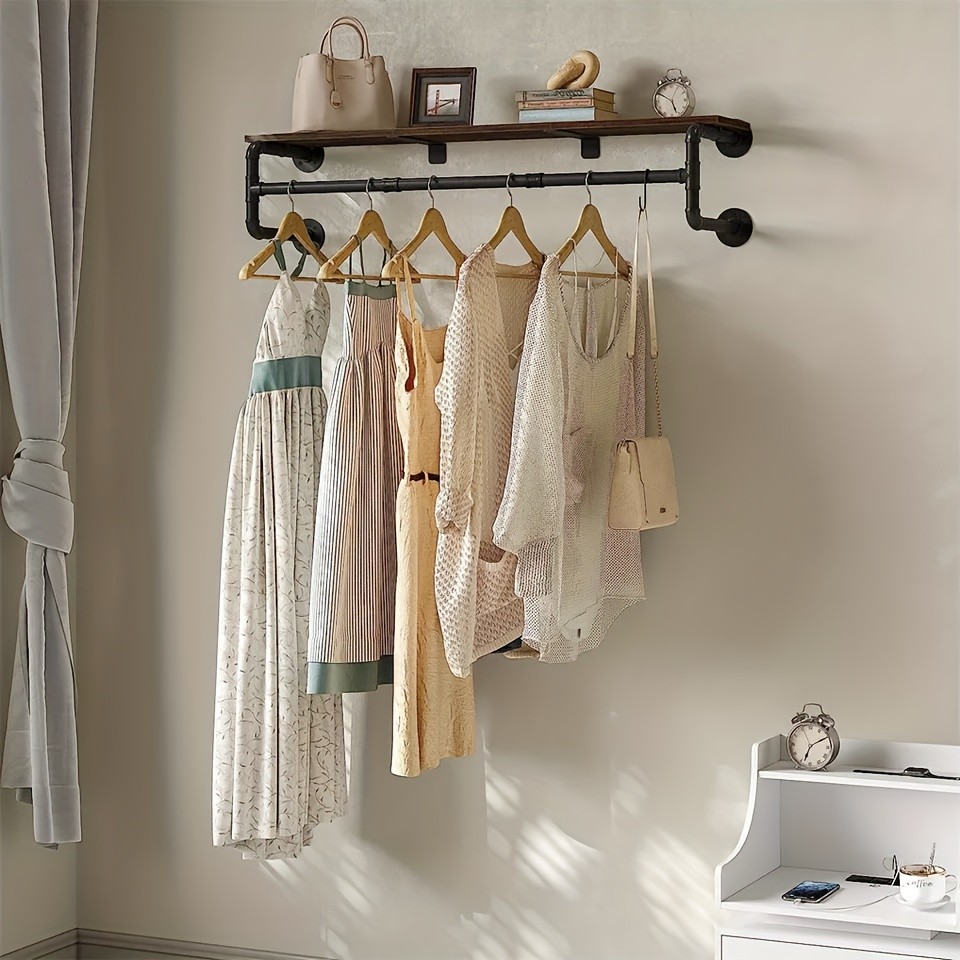 wisfor Heavy Duty Industrial Wall-Mounted Pipe Garment Rack Maximize Vertical Space with Sturdy Storage Solutions