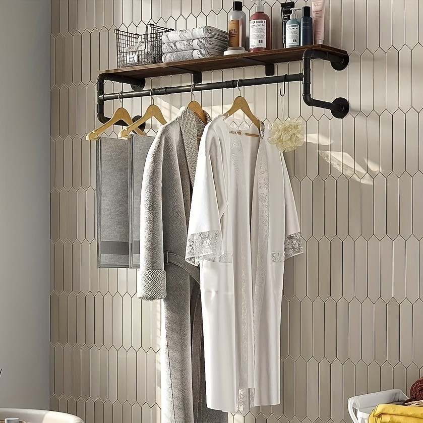 wisfor Heavy Duty Industrial Wall-Mounted Pipe Garment Rack Maximize Vertical Space with Sturdy Storage Solutions