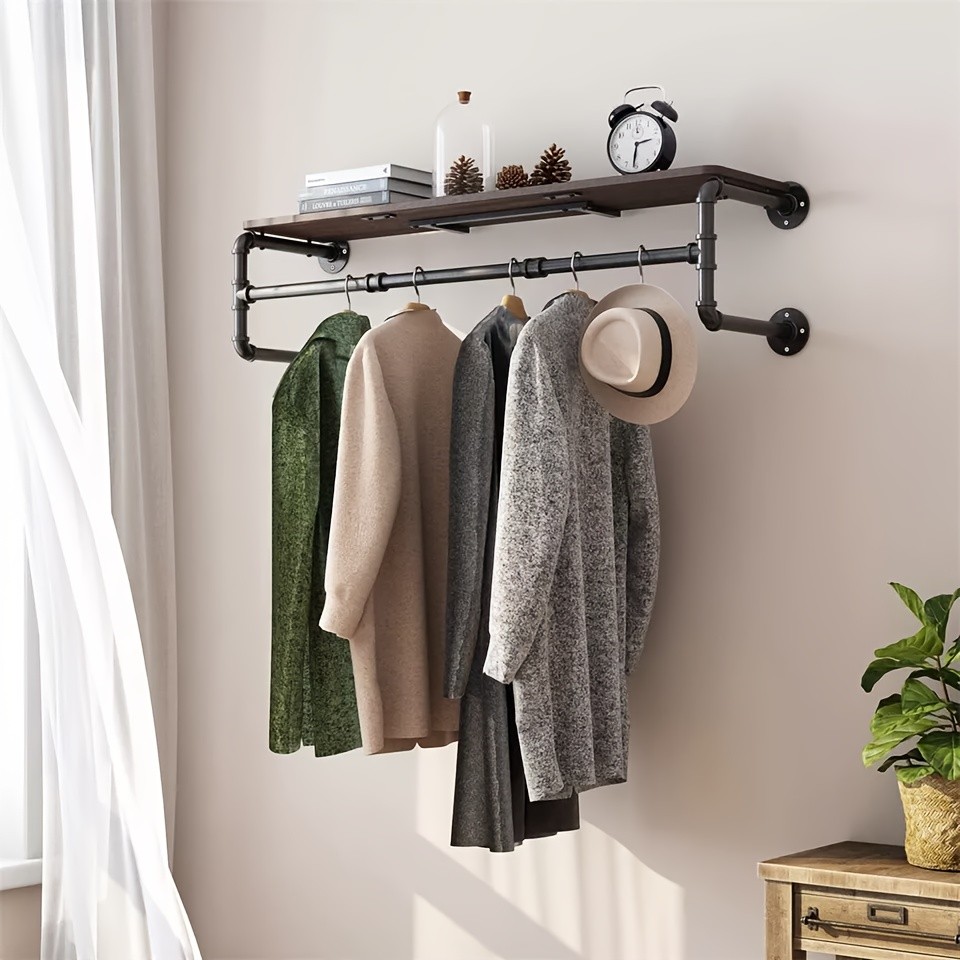 wisfor Heavy Duty Industrial Wall-Mounted Pipe Garment Rack Maximize Vertical Space with Sturdy Storage Solutions