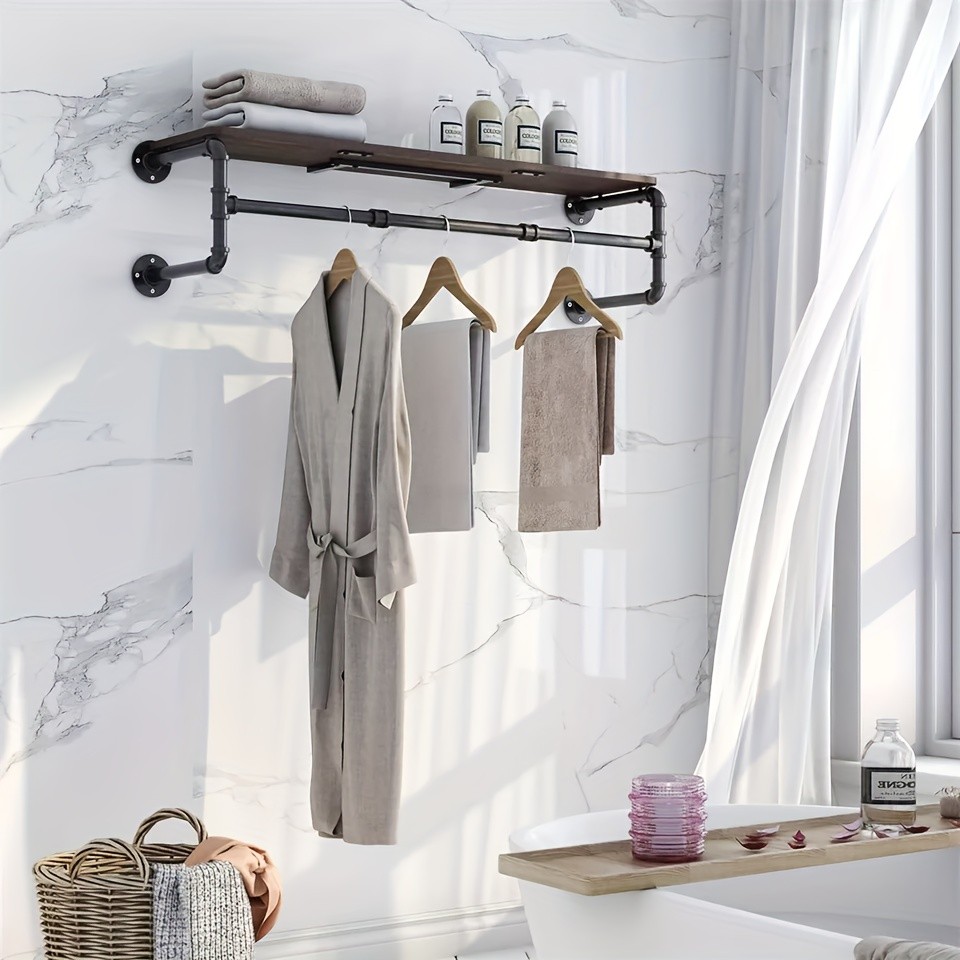 wisfor Heavy Duty Industrial Wall-Mounted Pipe Garment Rack Maximize Vertical Space with Sturdy Storage Solutions
