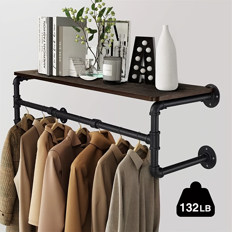 wisfor Heavy Duty Industrial Wall-Mounted Pipe Garment Rack Maximize Vertical Space with Sturdy Storage Solutions