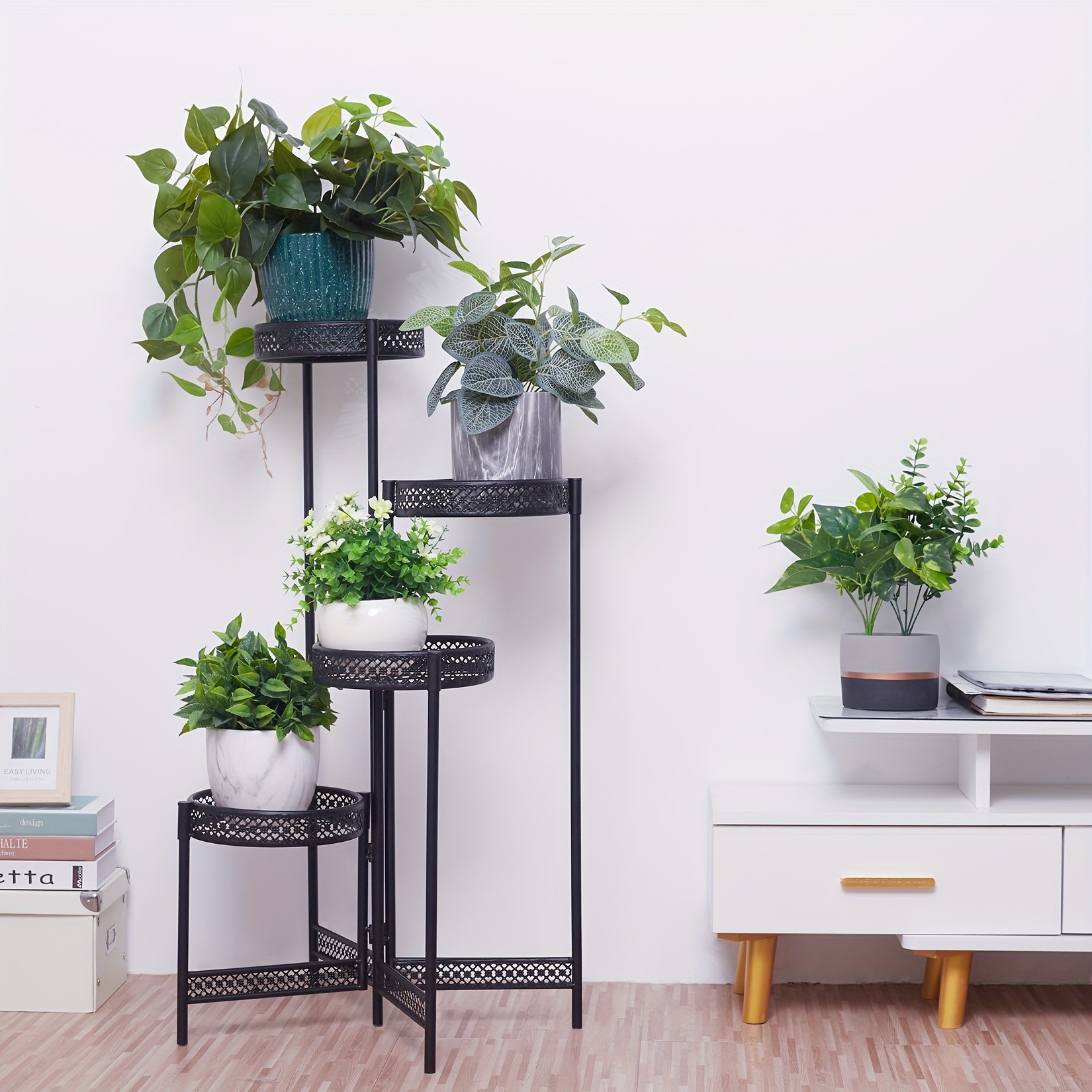 wisfor 4-Tier Folding Metal Planter Pots Holder Elegant and Durable Storage for Indoor and Outdoor Plants