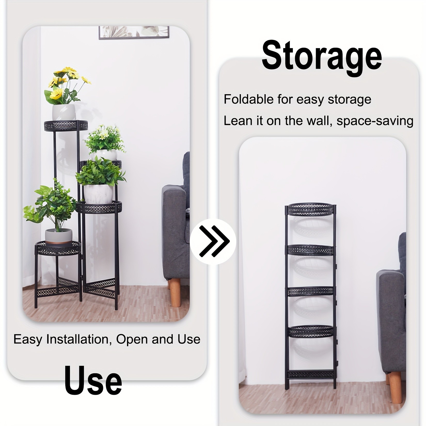 wisfor 4-Tier Folding Metal Planter Pots Holder Elegant and Durable Storage for Indoor and Outdoor Plants