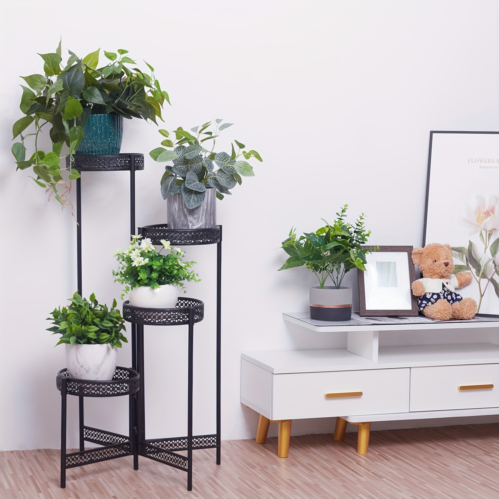wisfor 4-Tier Folding Metal Planter Pots Holder Elegant and Durable Storage for Indoor and Outdoor Plants