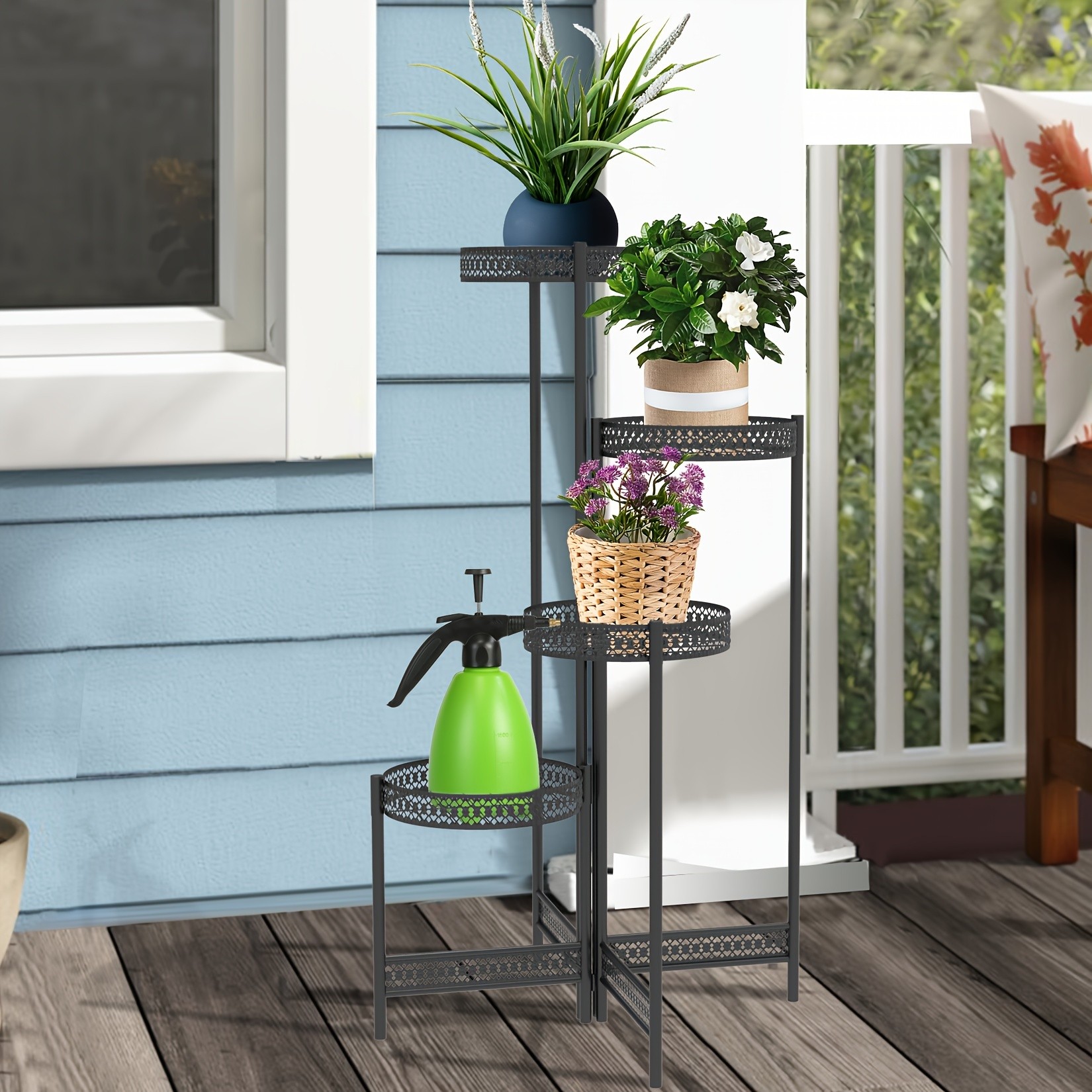 wisfor 4-Tier Folding Metal Planter Pots Holder Elegant and Durable Storage for Indoor and Outdoor Plants