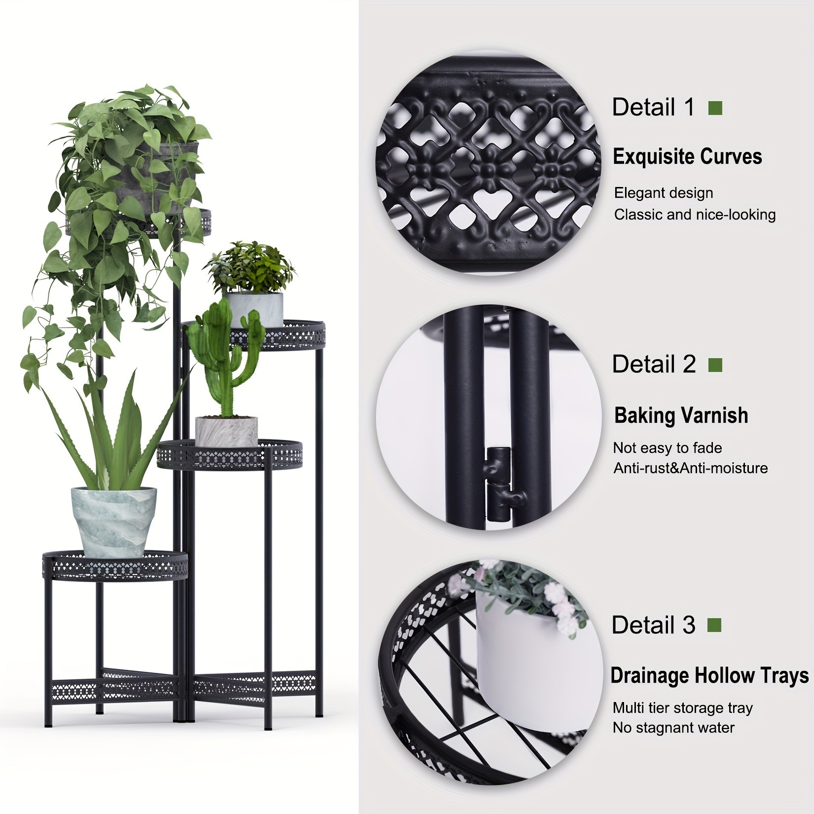 wisfor 4-Tier Folding Metal Planter Pots Holder Elegant and Durable Storage for Indoor and Outdoor Plants