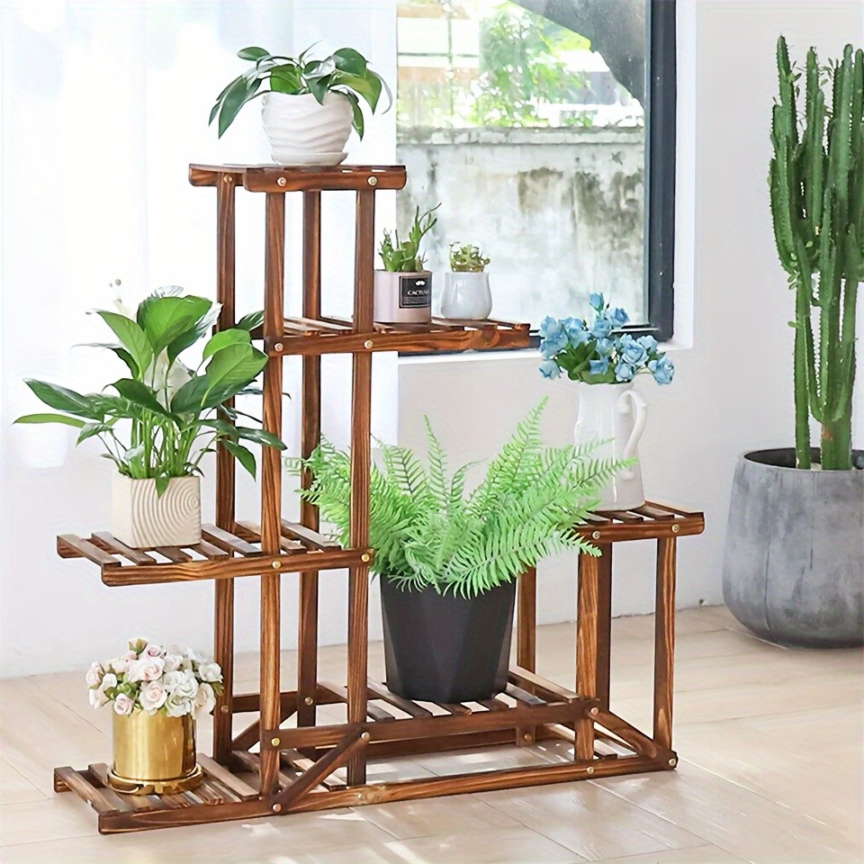 wisfor Sturdy 6-Tier Pine Wood Planter Stand Elegant and Practical Flower Display Rack for Indoor and Outdoor Use