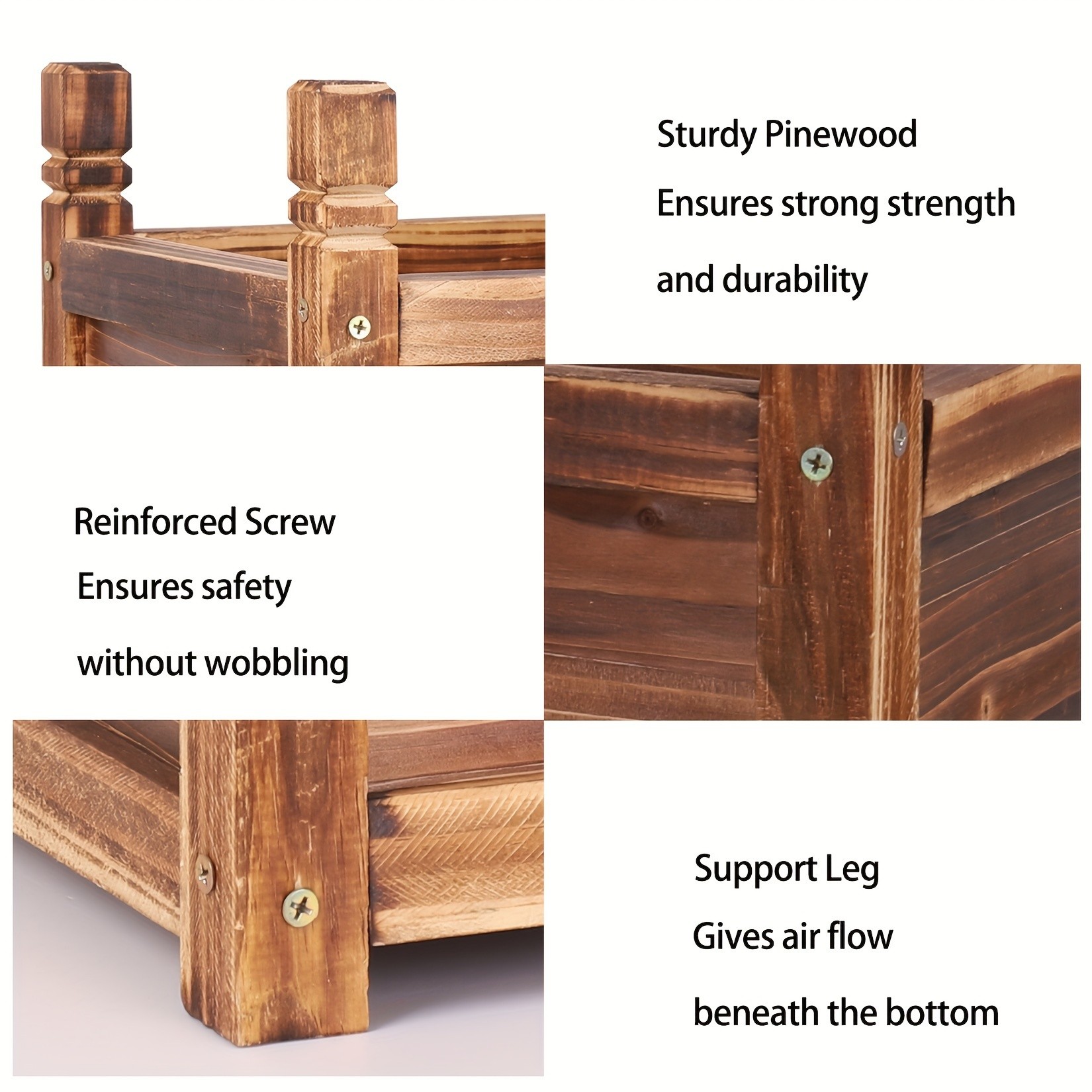 wisfor Sturdy Pine Wood Planter Box for Garden Rustic Striped Design for Your Plants