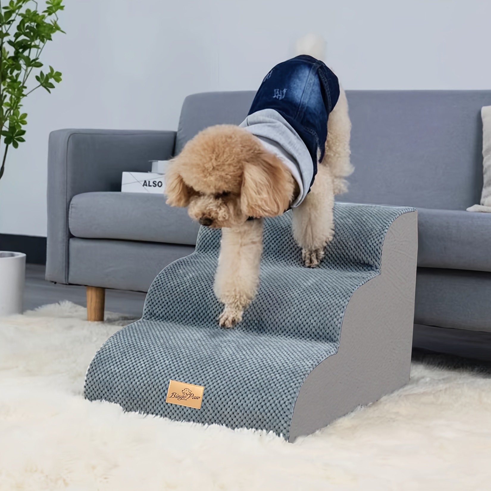 wisfor 30D High Density Foam Dog Stairs Curved Ramp for Small Dogs & Cats