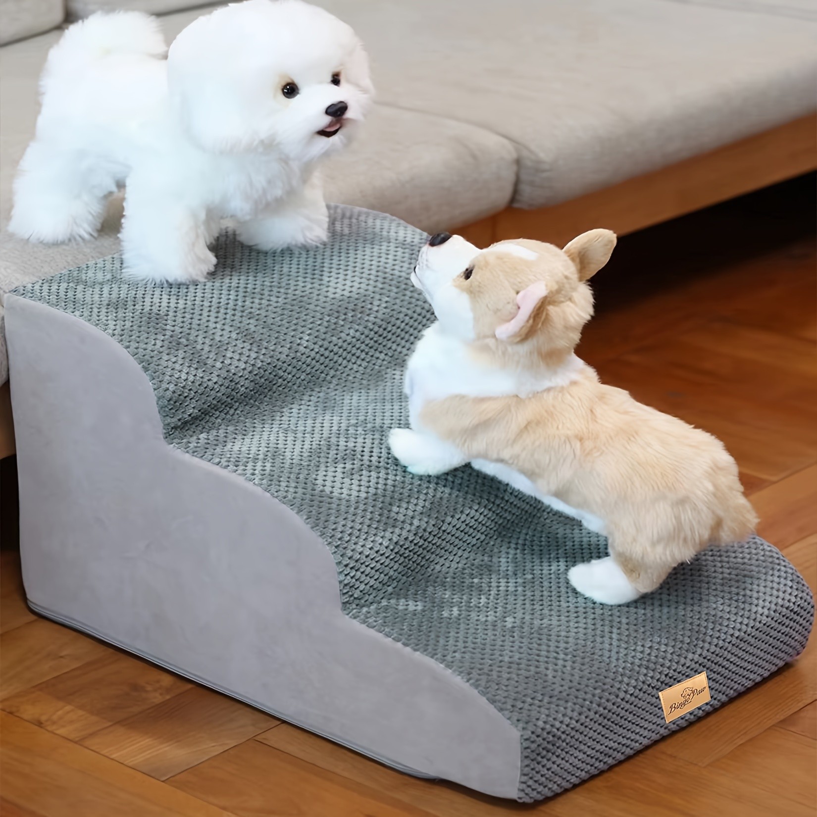wisfor 30D High Density Foam Dog Stairs Curved Ramp for Small Dogs & Cats