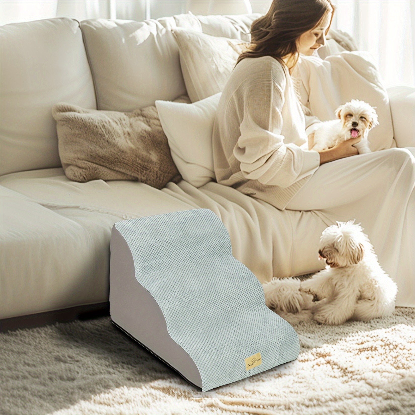 wisfor 30D High Density Foam Dog Stairs Curved Ramp for Small Dogs & Cats