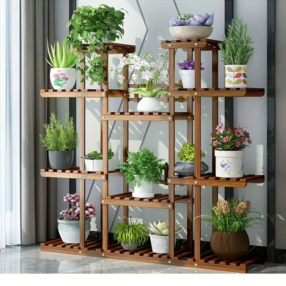 wisfor 11-Tier Wooden Plant Stand Elegant Display Rack for Your Garden & Home
