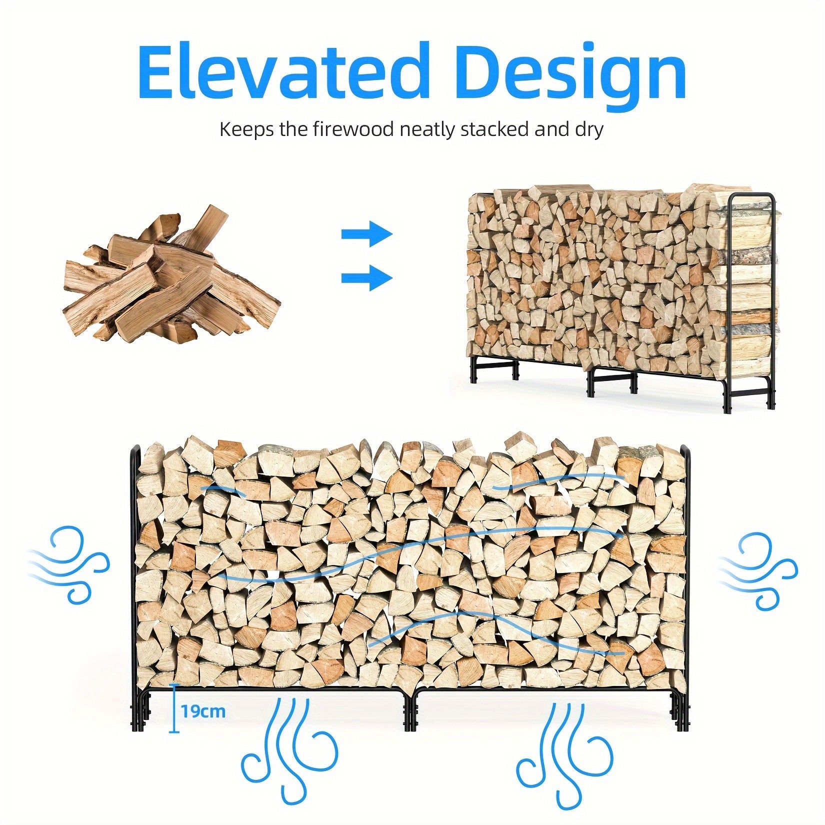 wisfor Metal Iron Firewood Rack Heavy Duty Log Storage for Fireplace