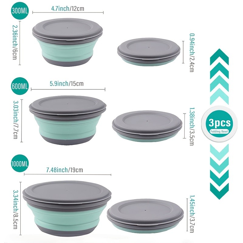 FARIDABIO Silicone Folding Bowls with Lid Portable and Expandable Food Storage for Outdoor Adventures