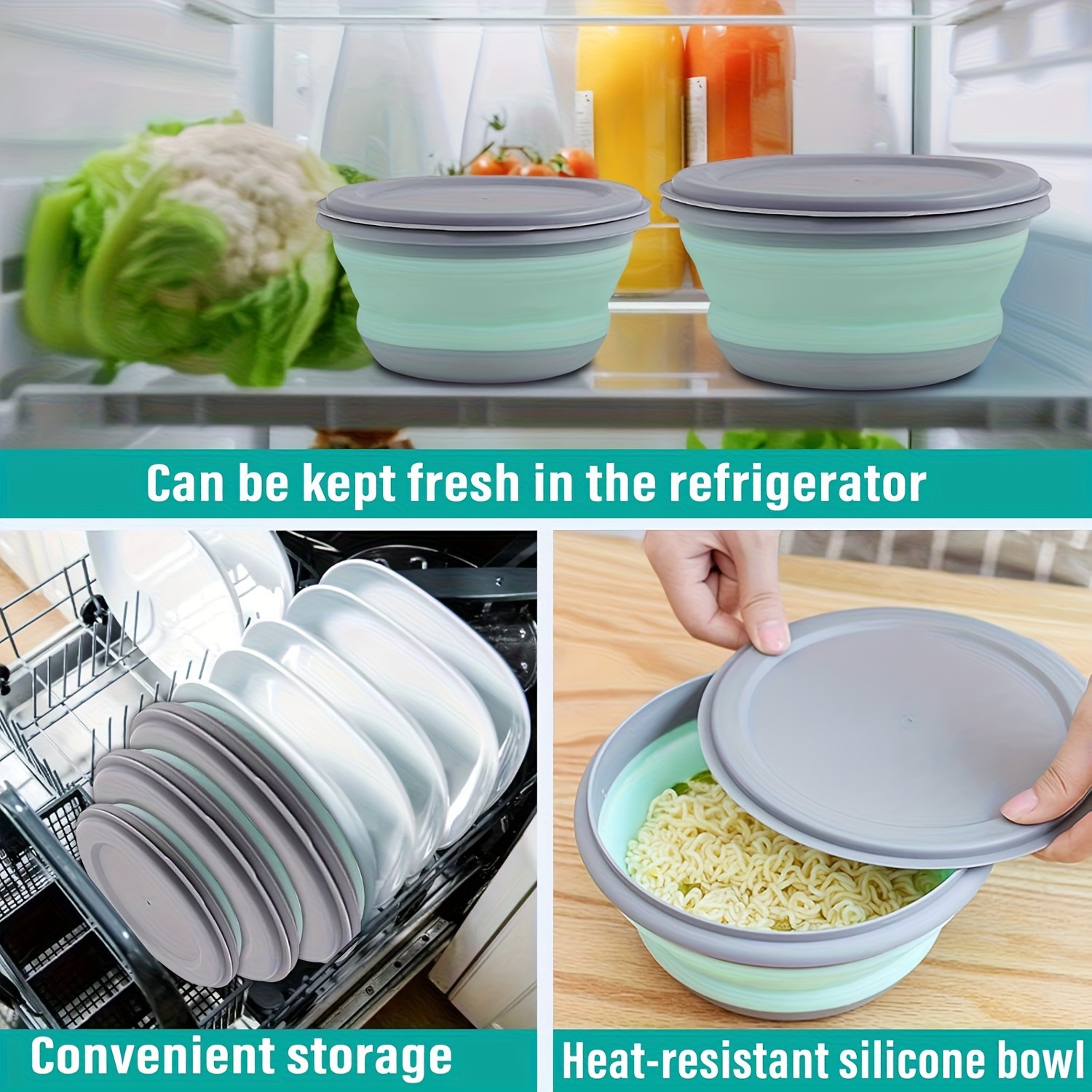 FARIDABIO Silicone Folding Bowls with Lid Portable and Expandable Food Storage for Outdoor Adventures