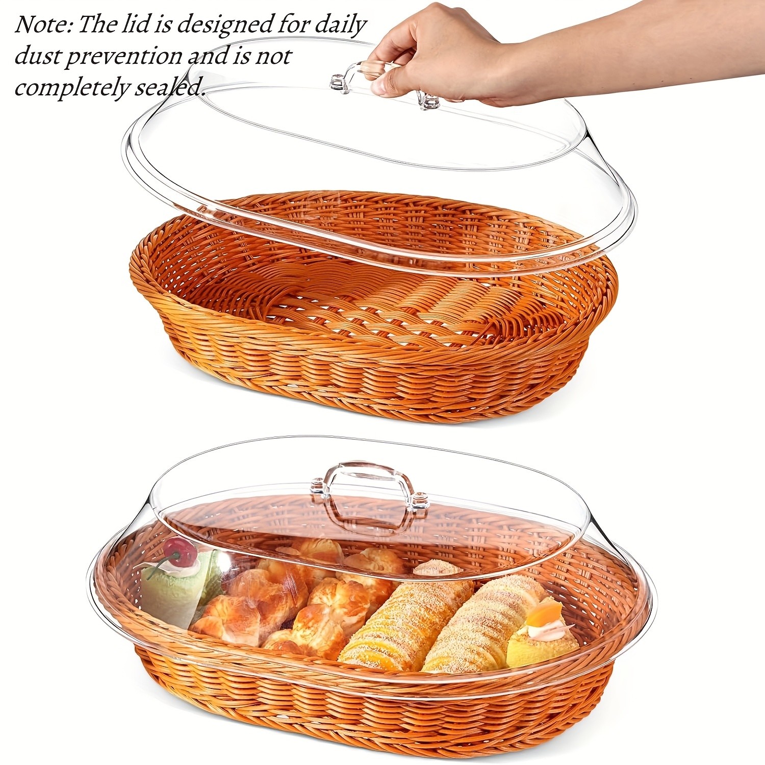 FARIDABIO Bread Basket with Clear Acrylic Lid Stylish and Durable Food Storage for Pastries and Desserts