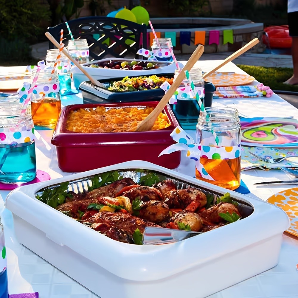 FARIDABIO 2-in-1 Aluminum Foil Tray with Heat Preservation Stackable Serving Tray for Salads, BBQs, and More