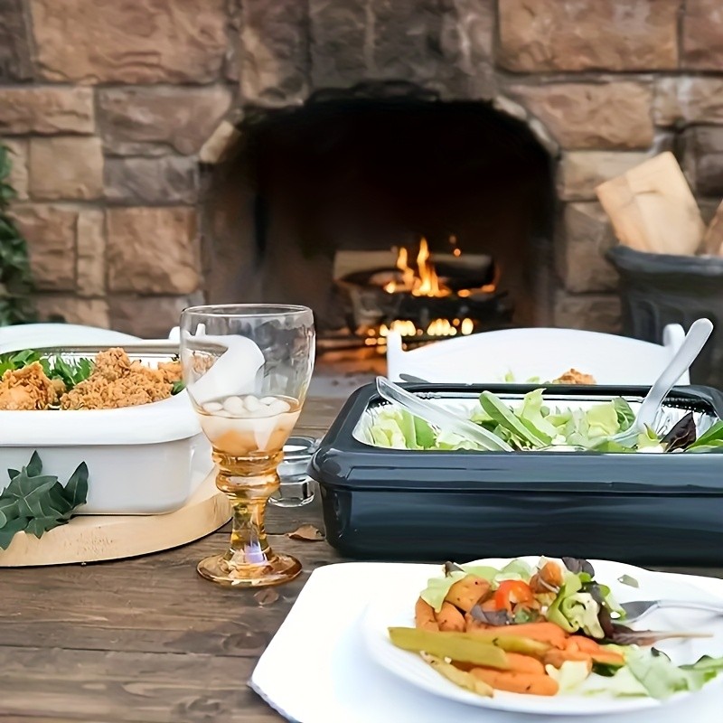 FARIDABIO 2-in-1 Aluminum Foil Tray with Heat Preservation Stackable Serving Tray for Salads, BBQs, and More