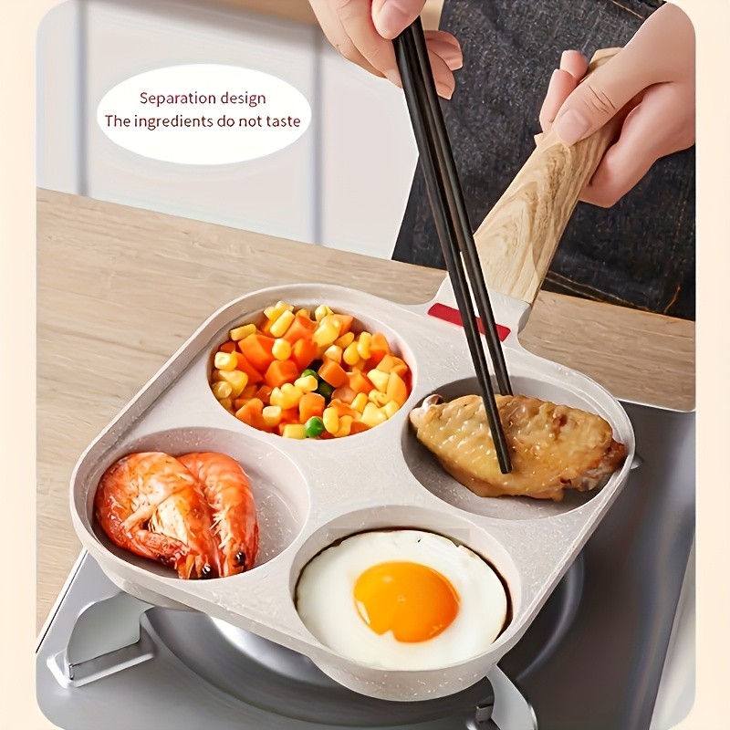 FARIDABIO 4-Holes Frying Pan with Lid Non-Stick Egg and Burger Cooking Pan with Wooden Handle