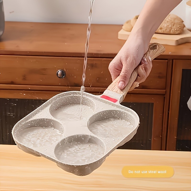 FARIDABIO 4-Holes Frying Pan with Lid Non-Stick Egg and Burger Cooking Pan with Wooden Handle