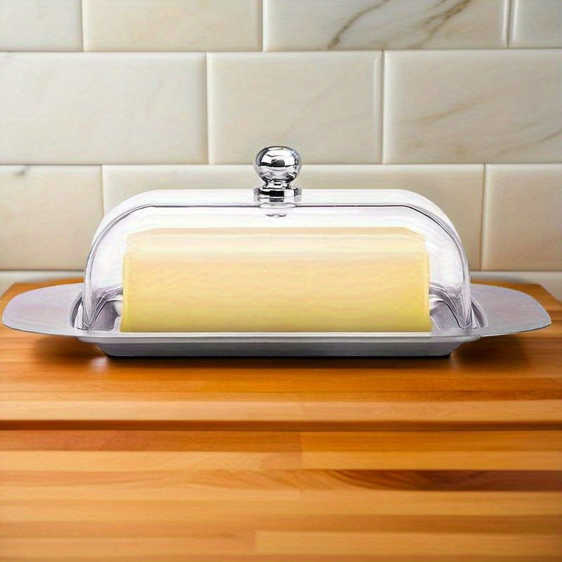 FARIDABIO Premium Butter Dish Stainless Steel Butter Keeper with Plastic Cover