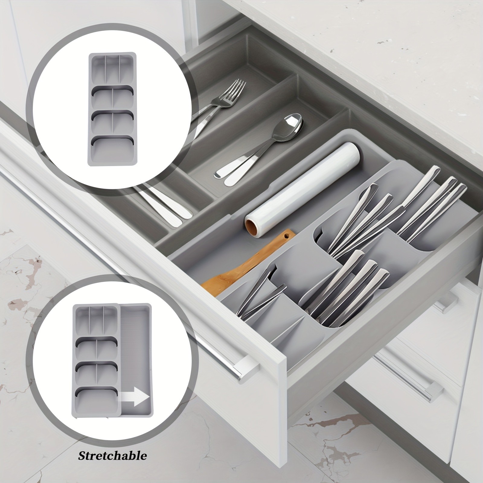 FARIDABIO Expandable Silverware Organizer Tray Versatile Utensil Holder for Kitchen Drawers