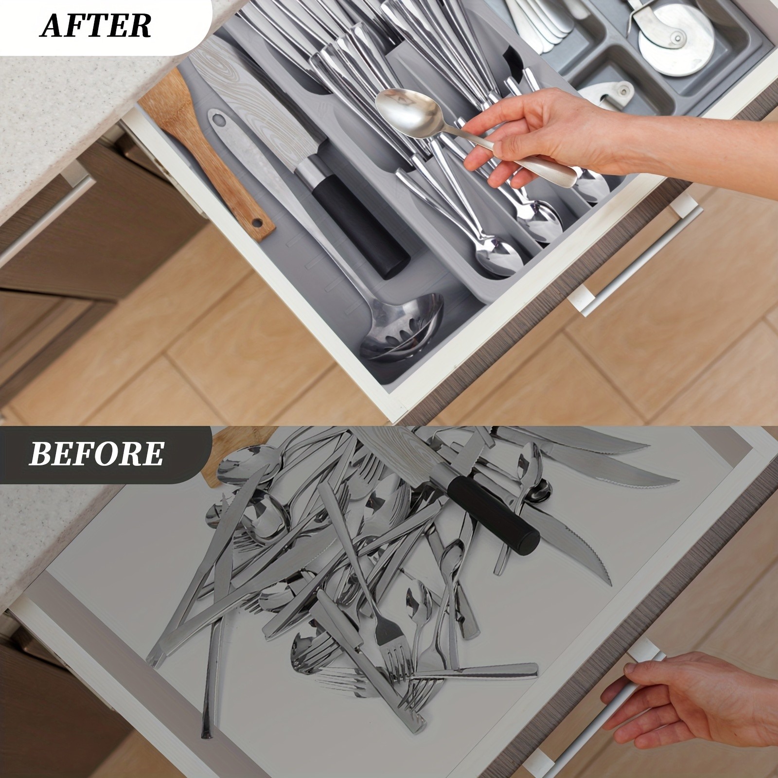 FARIDABIO Expandable Silverware Organizer Tray Versatile Utensil Holder for Kitchen Drawers