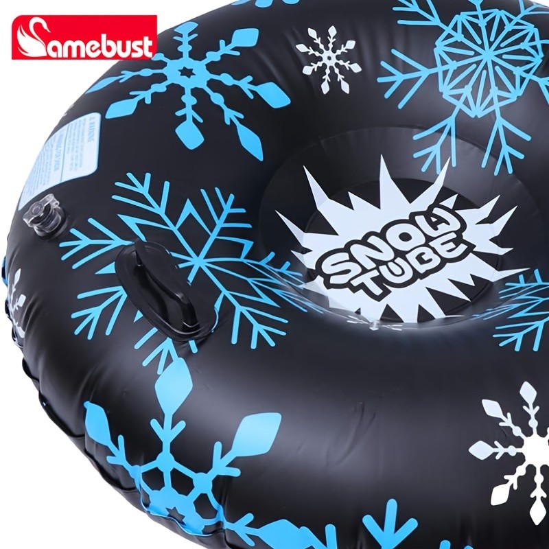 CAMEBUST 47-Inch Black Inflatable Snow Tube Durable PVC White Snow Sled for Family Fun