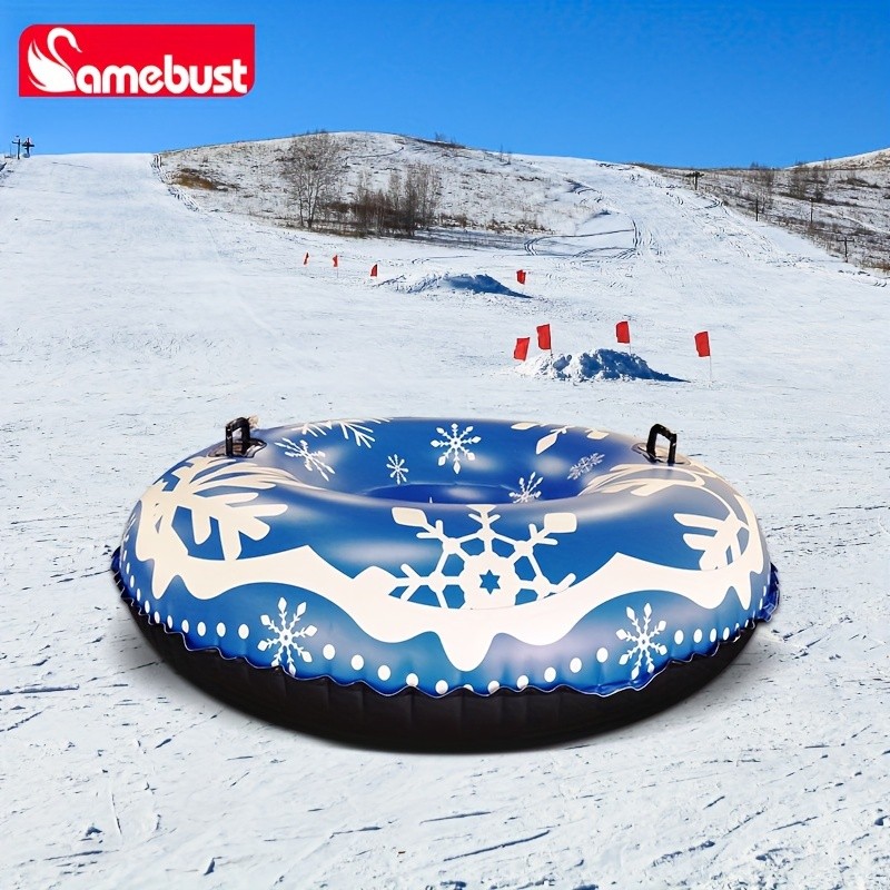 CAMEBUST 47-Inch Black Inflatable Snow Tube Durable PVC White Snow Sled for Family Fun