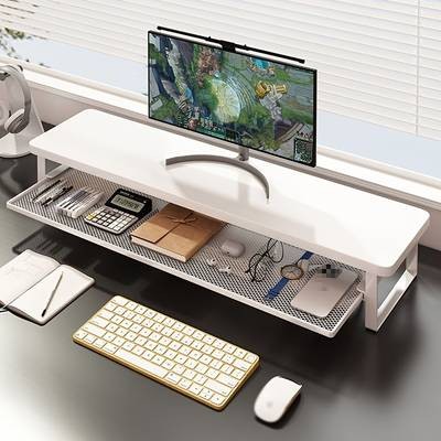PMMJ Dual-Layer Computer Stand with Drawers Space-Saving Monitor Stand with Enhanced Airflow and Storage