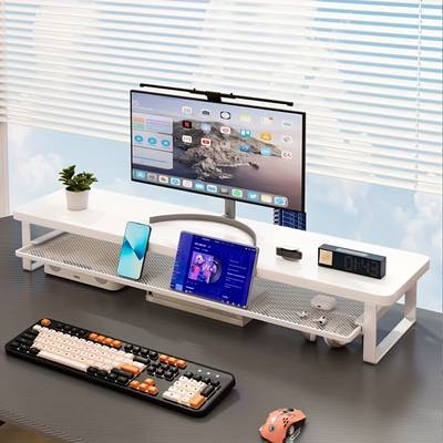 PMMJ Dual-Layer Computer Stand with Drawers  Space-Saving Monitor Stand with Enhanced Airflow and Storage