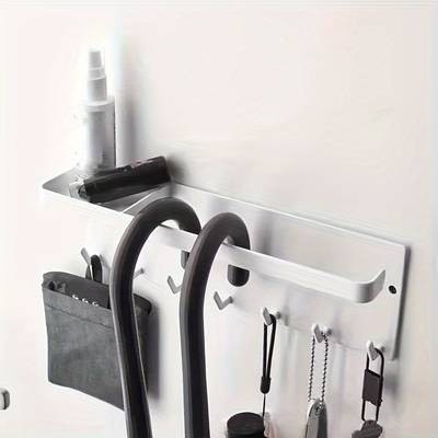 PMMJ Space-Saving Magnetic Metal Storage Rack with Key Hooks Wall-Mounted Organizer for Umbrellas, Sprays, and Towels