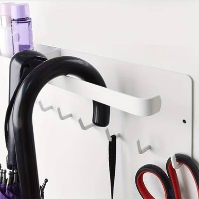 PMMJ Space-Saving Magnetic Metal Storage Rack with Key Hooks Wall-Mounted Organizer for Umbrellas, Sprays, and Towels