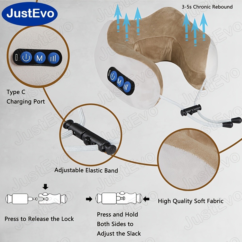 JUSTEVO Portable U-Shaped Memory Foam Acupressure Massager Pillow Comfortable Neck Relief with Acupressure for Home and Car Use