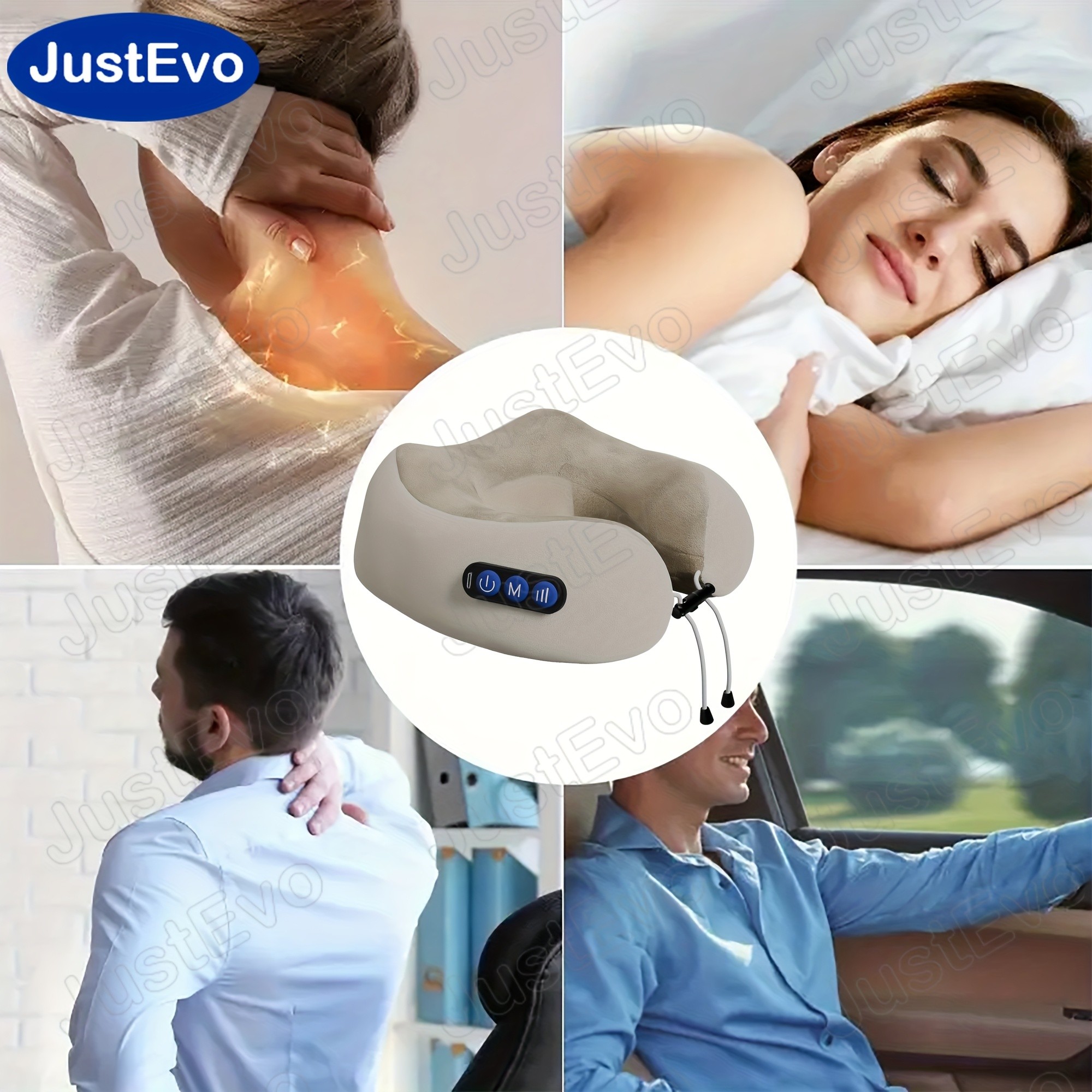 JUSTEVO Electric Neck Massage Pillow Perfect Neck Relief for Travel, Office, and On-the-Go