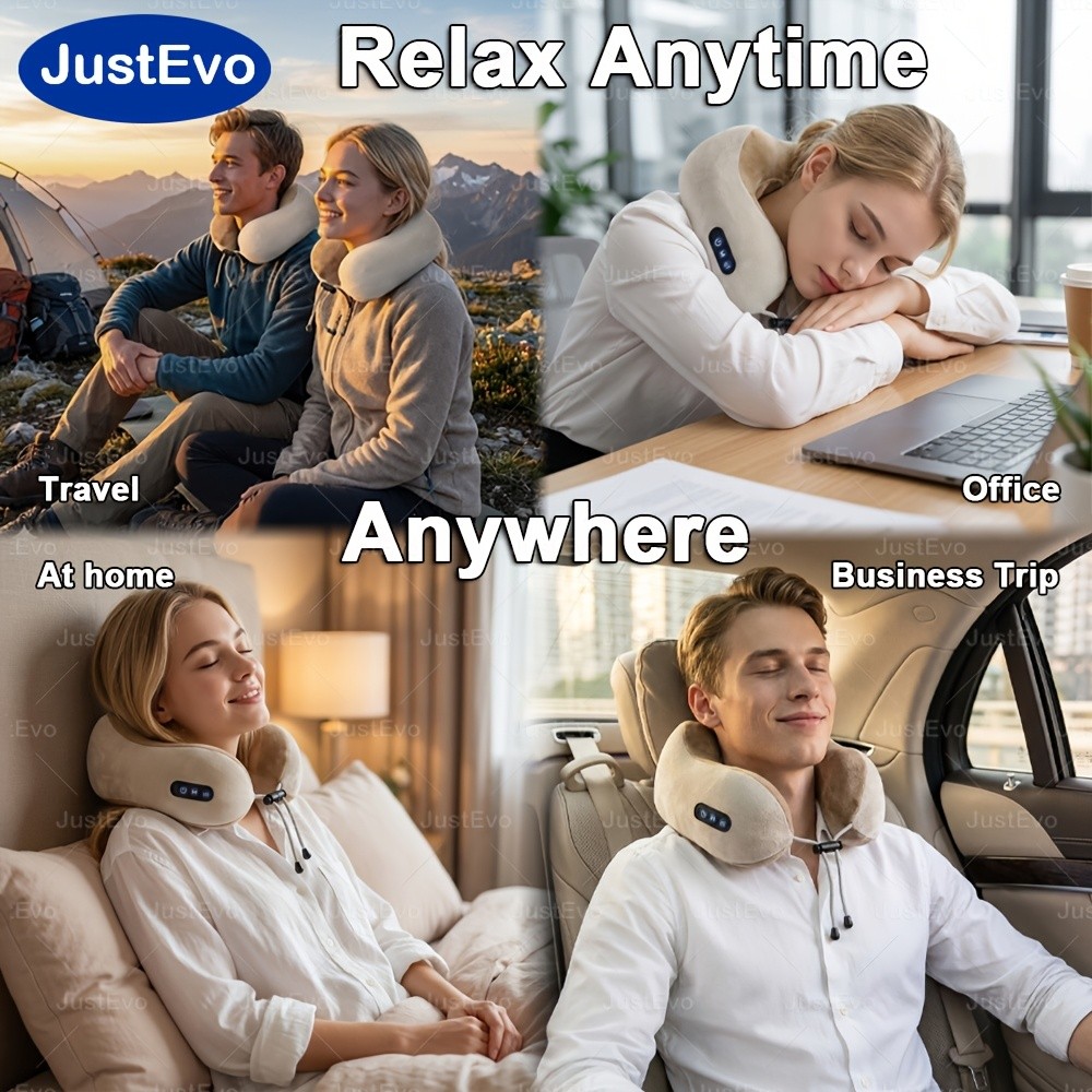 JUSTEVO 3D Kneading Neck Massage Pillow Extra-Thick Memory Foam for Ultimate Comfort and Relaxation