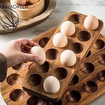 KEMORELA Wooden Egg Storage Box Modern Multi-Compartment Organizer for Kitchen and Home