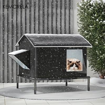 KEMORELA All-Season Outdoor Cat House with Warm Base Heavy-Duty Insulated Pet Shelter for Year-Round Comfort