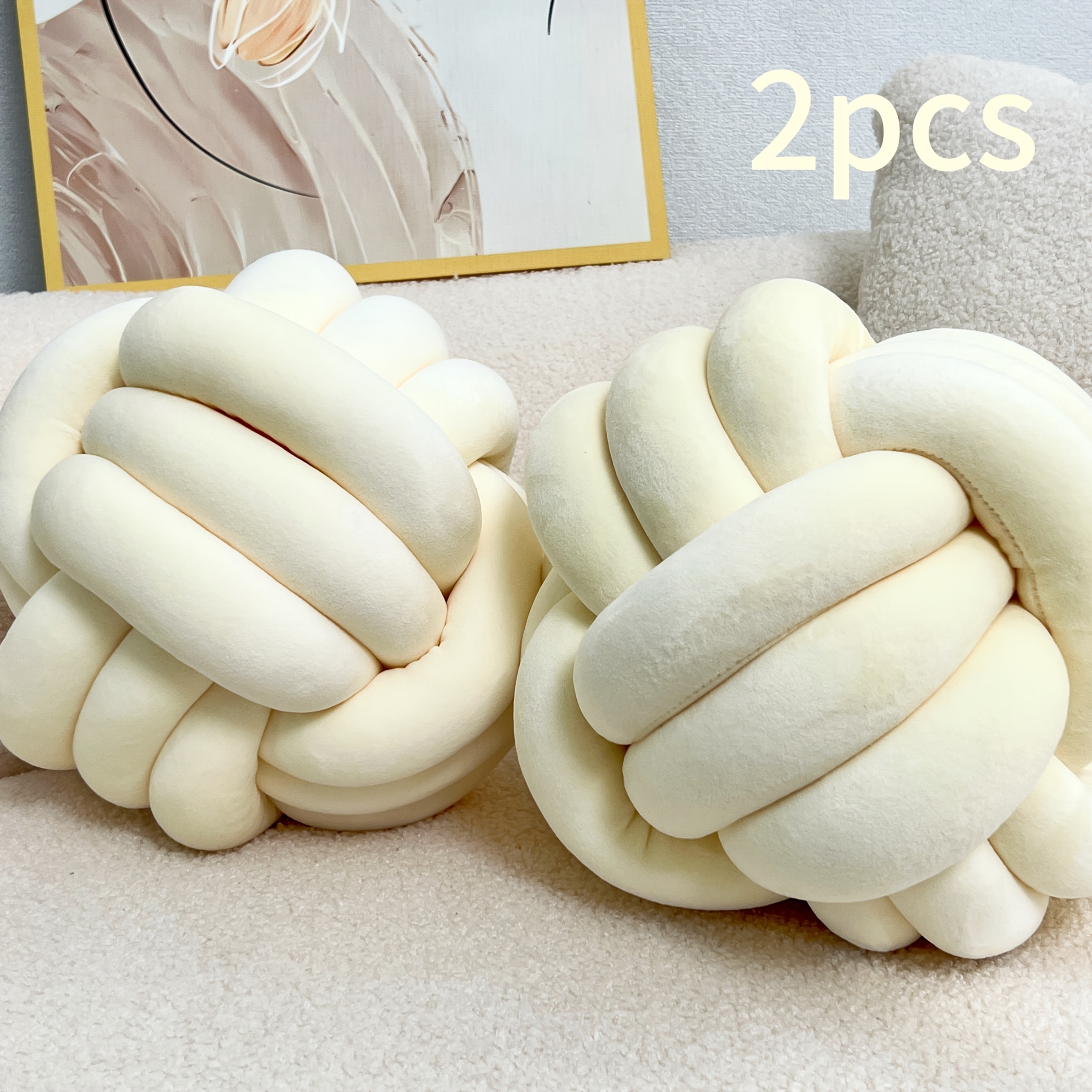 YLBKIKR 2pcs Round Knotted Throw Pillows Plush Geometric Pattern Cushions for Comfortable and Stylish Home Decor